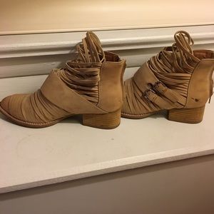 Jeffery Campbell tan suede ankle boot.
