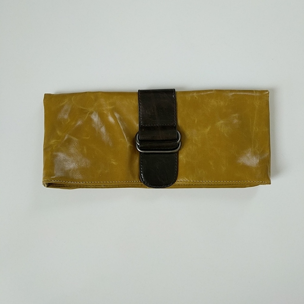 Mustard yellow vegan leather clutch