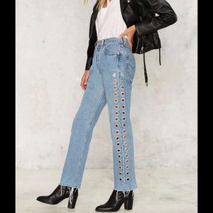 After Party Holed Up Grommet Jeans by Nasty Gal