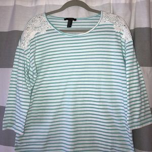 Blue and white laced long sleeve shirt