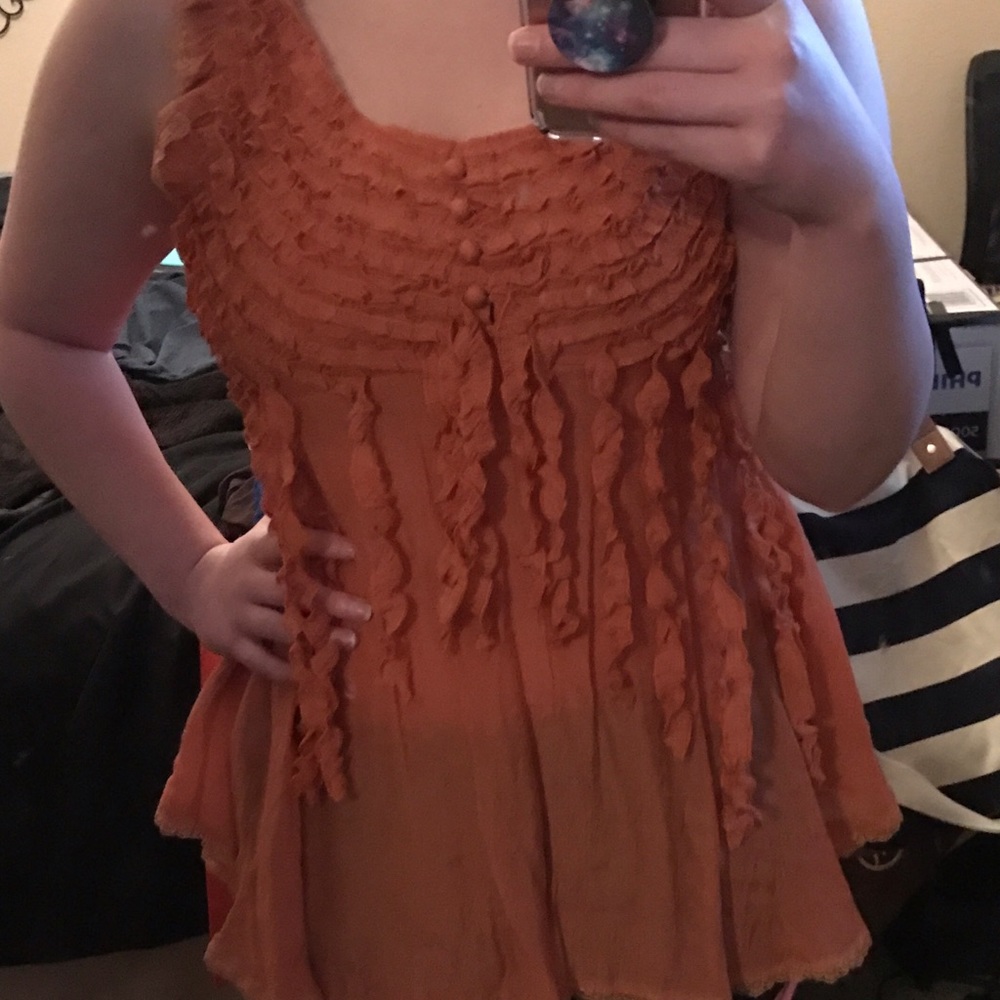 Burnt orange ruffle tank top