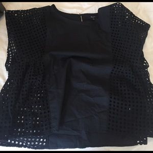 Madewell black eyelet top, size L