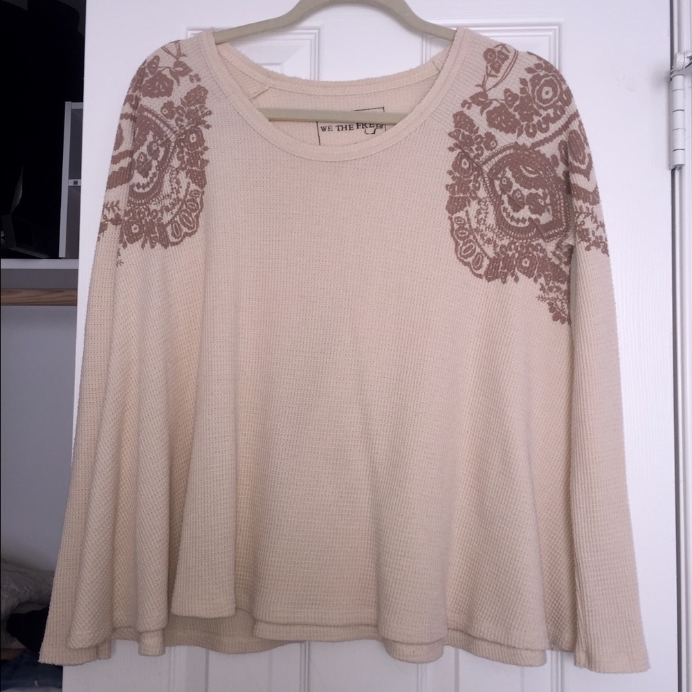 Free People Cream Waffle Paisley Shirt S like new