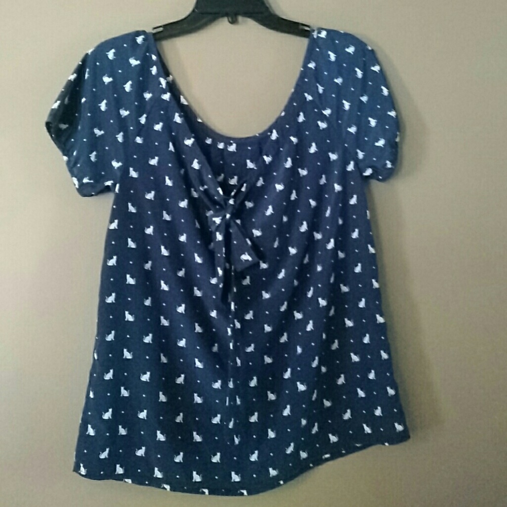 SALE! Modcloth Retro Navy Silk CAT Blouse PinUp