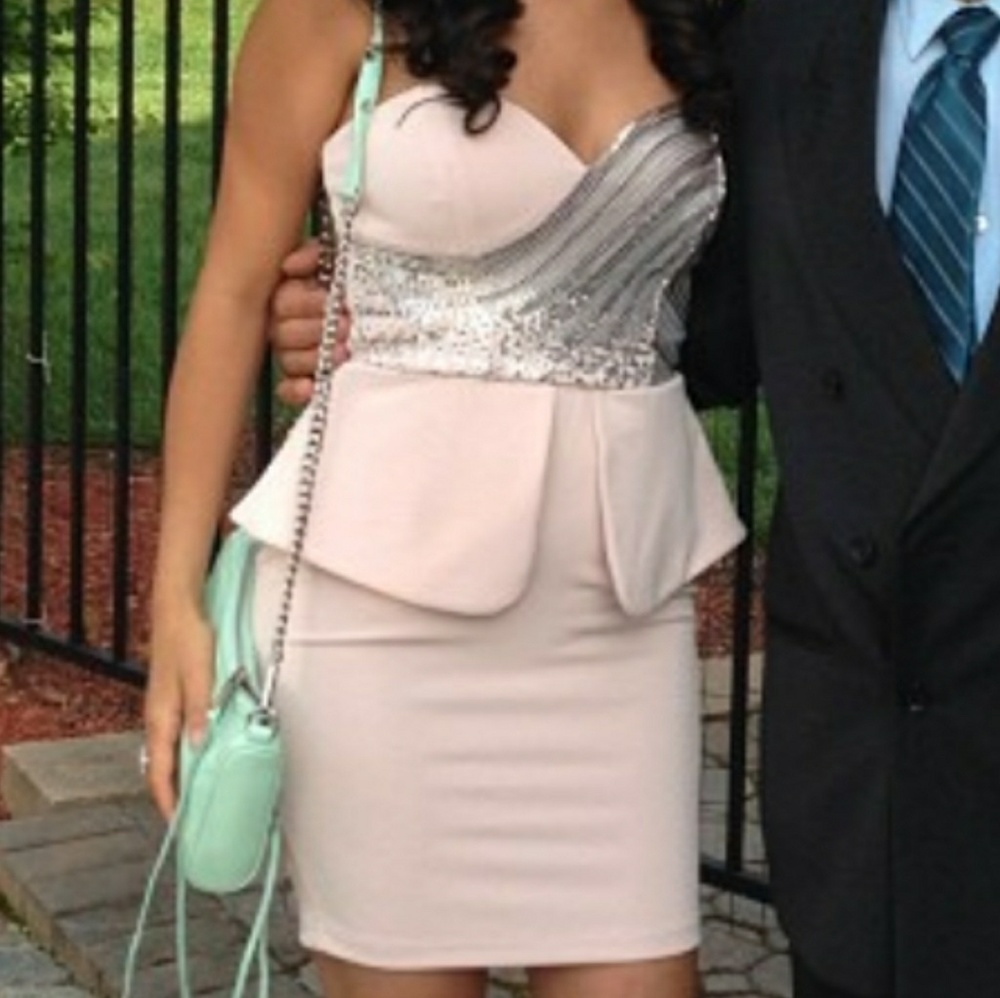 blush pink peplum dress