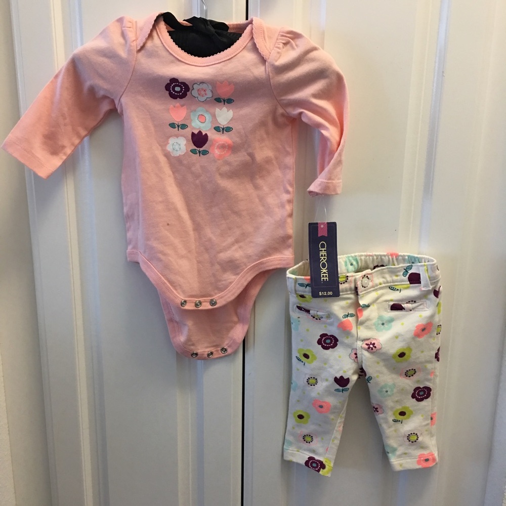 Cherokee Newborn Girls' Onesie + Pants (2 pc Set)