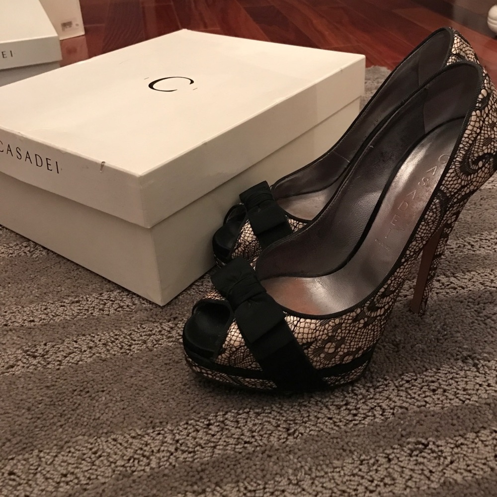 Casadei open toe heel pump