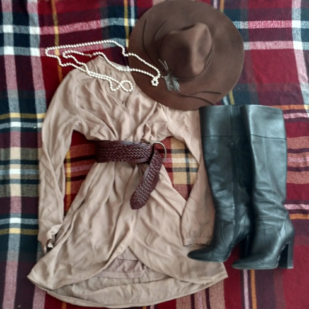 Papaya taupe A-line wrap style dress