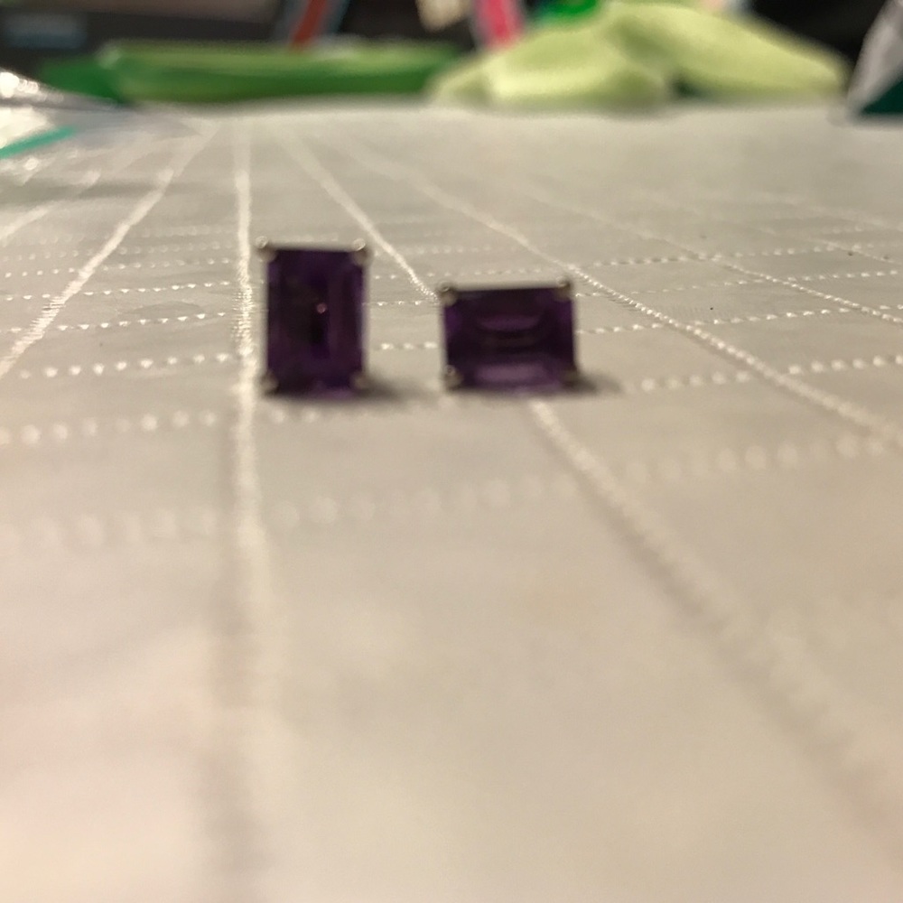 Amethyst colored emerald cut earrings