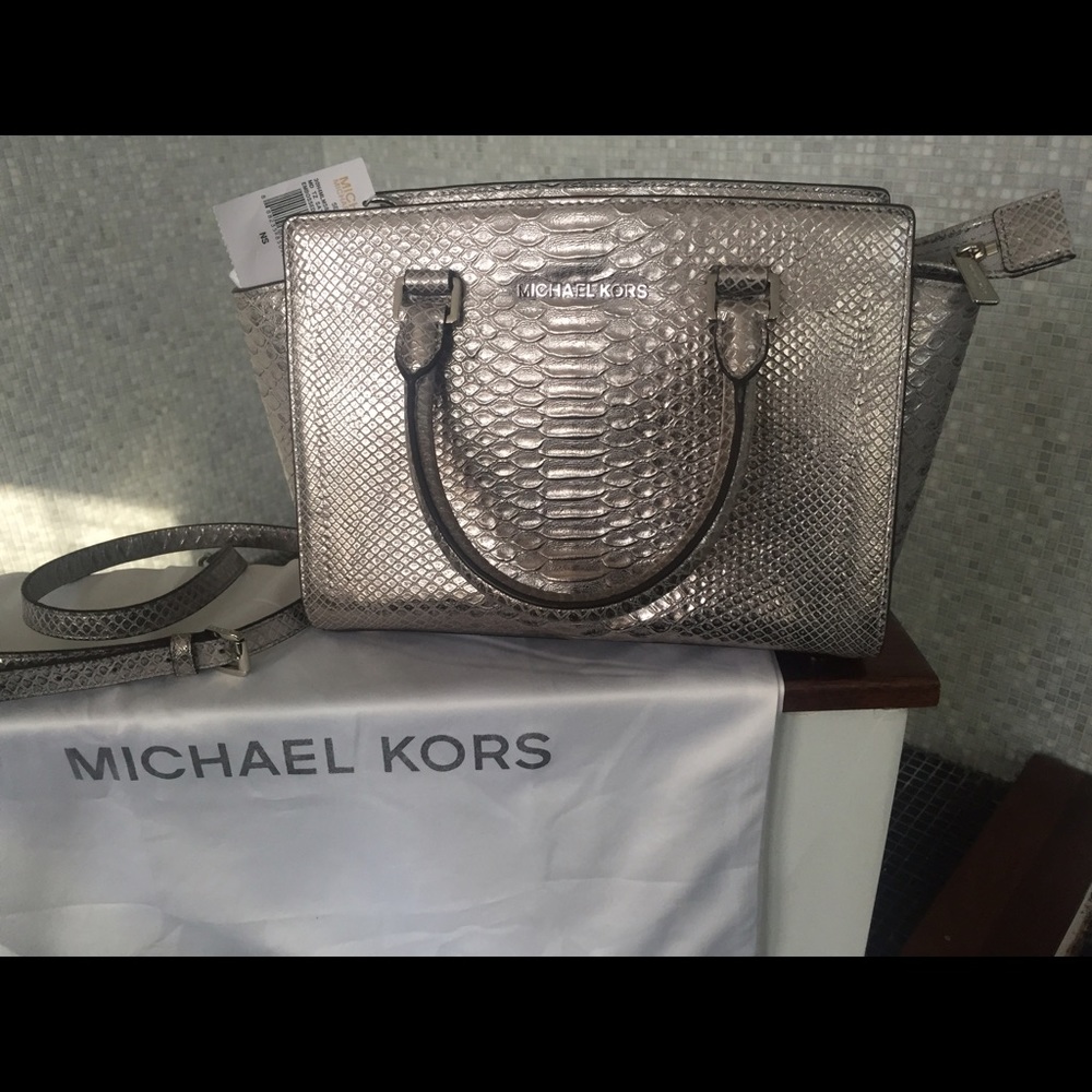 Michael Kors Selma Medium Embossed Silver