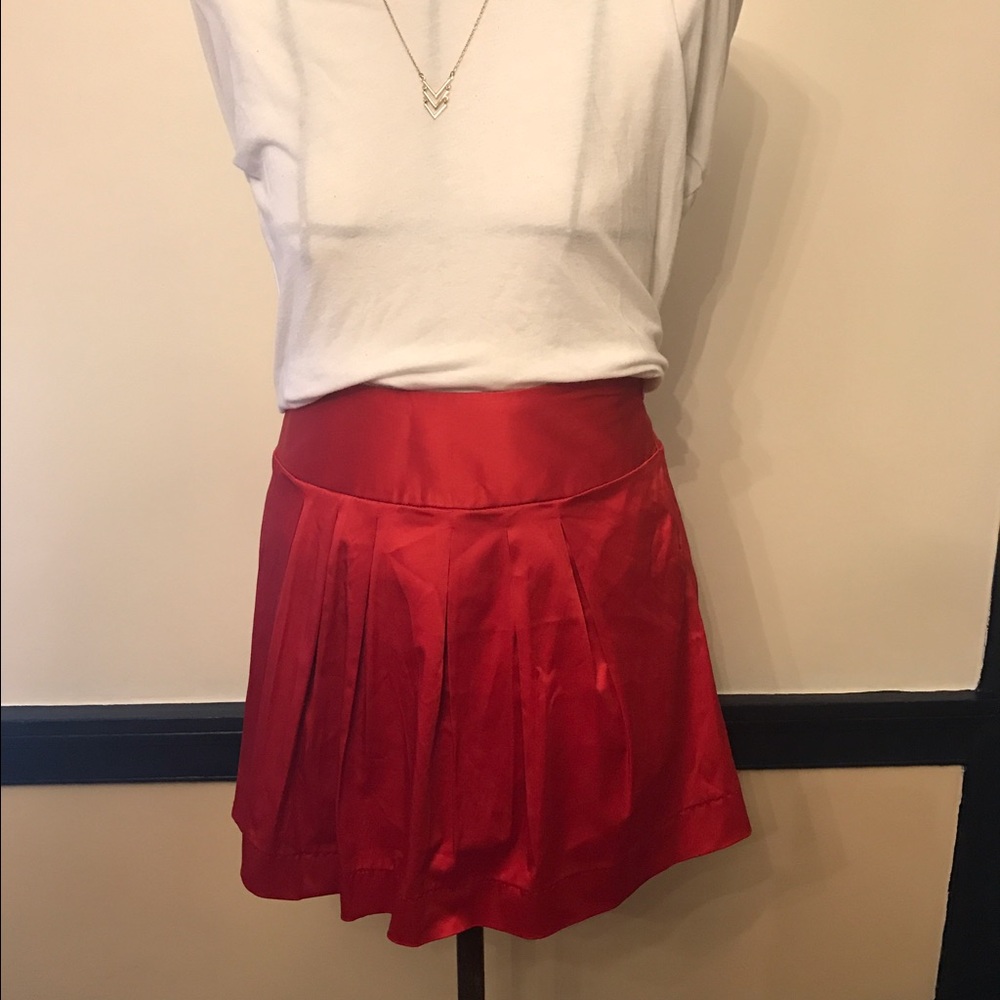 Red Poly-Satin High Waisted Skirt