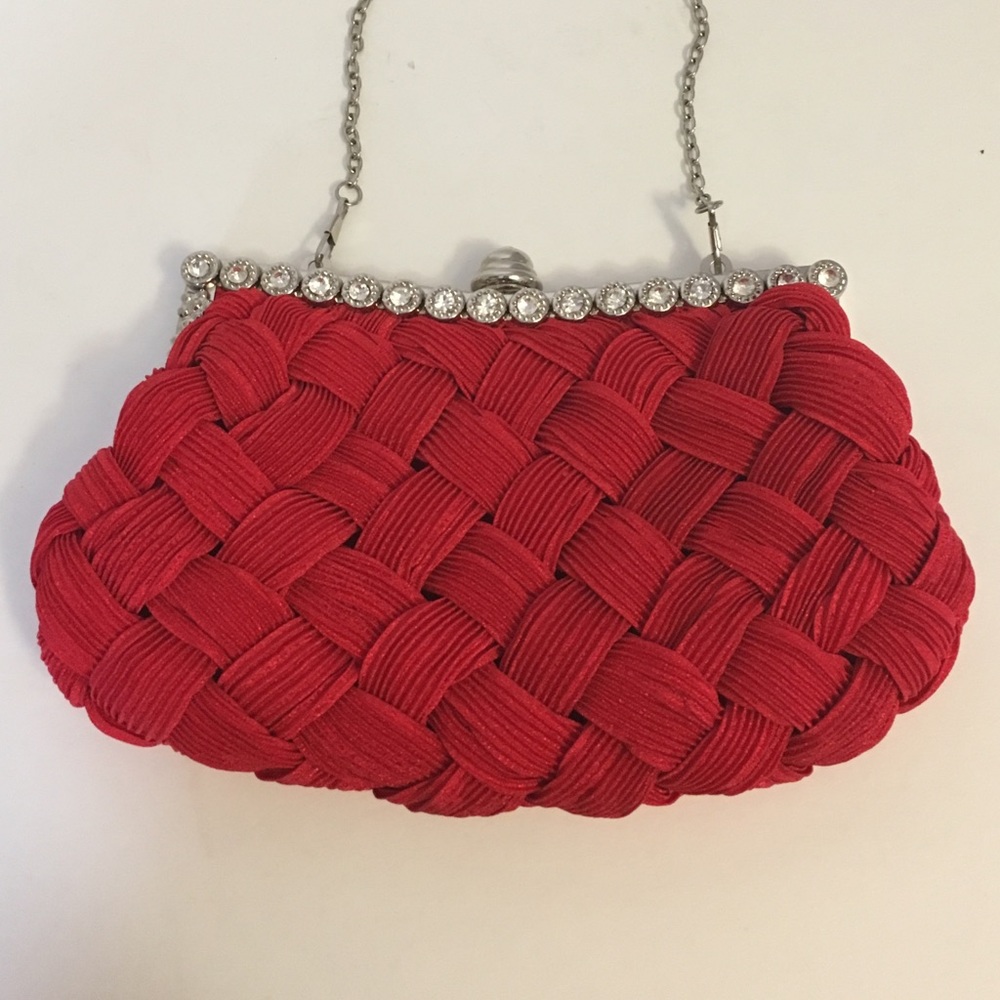 Cute Red Textured Rhinestone Clutch