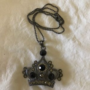 Silver and Black crown necklace