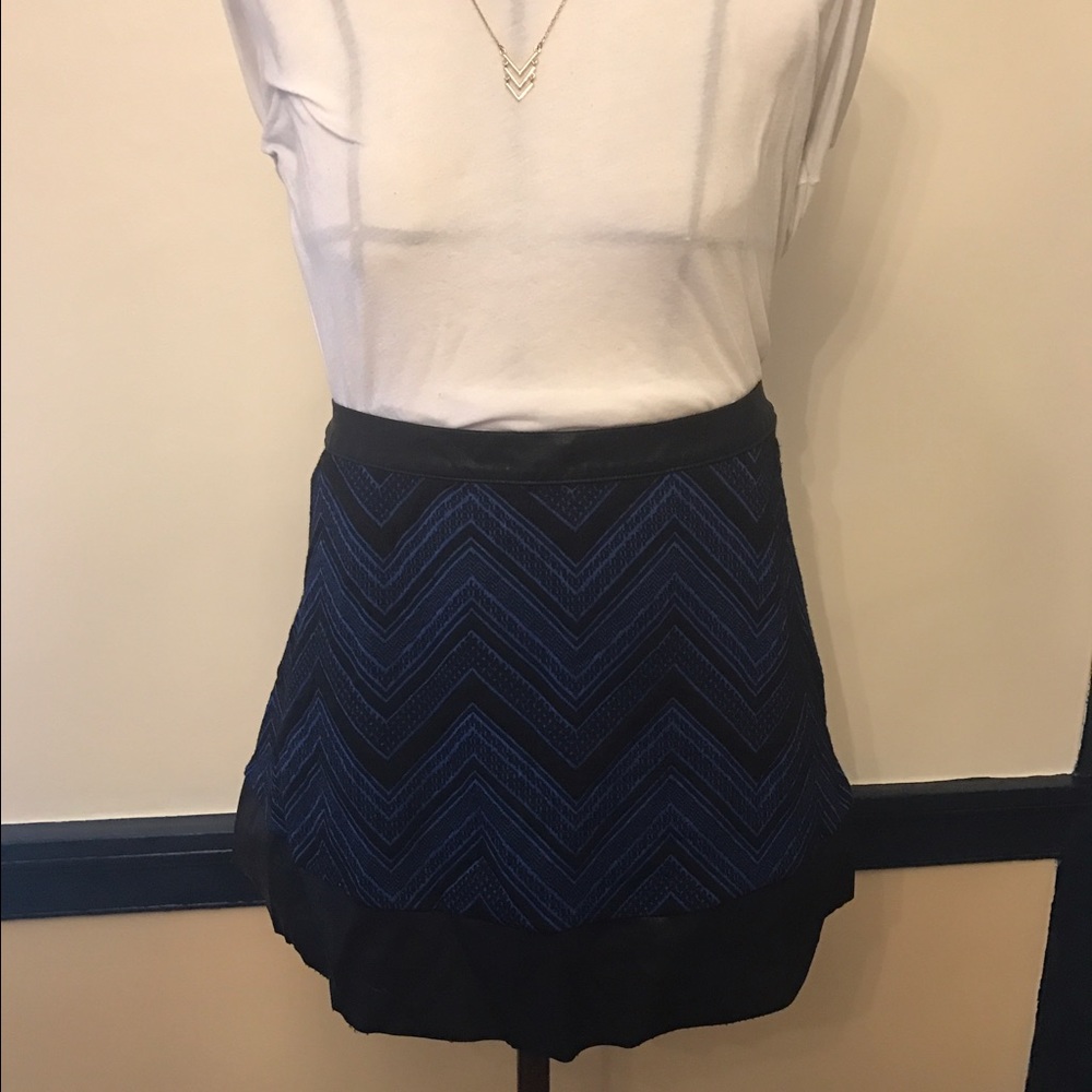 Black/Blue Printed Skirt with Faux Leather Detail