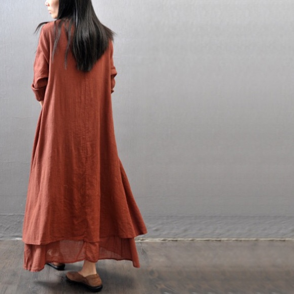 Yellow/greenish linen blend dress - Picture 2 of 4
