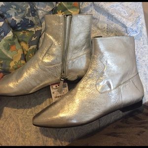 Metallic silver booties