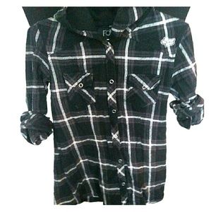 FOX Racing hooded flannel with metal snaps, Size M