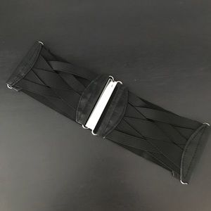 Wide Black Buckle Belt. Flexible Stretch Material.