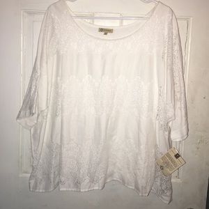 White blouse with built in undershirt , lace arms