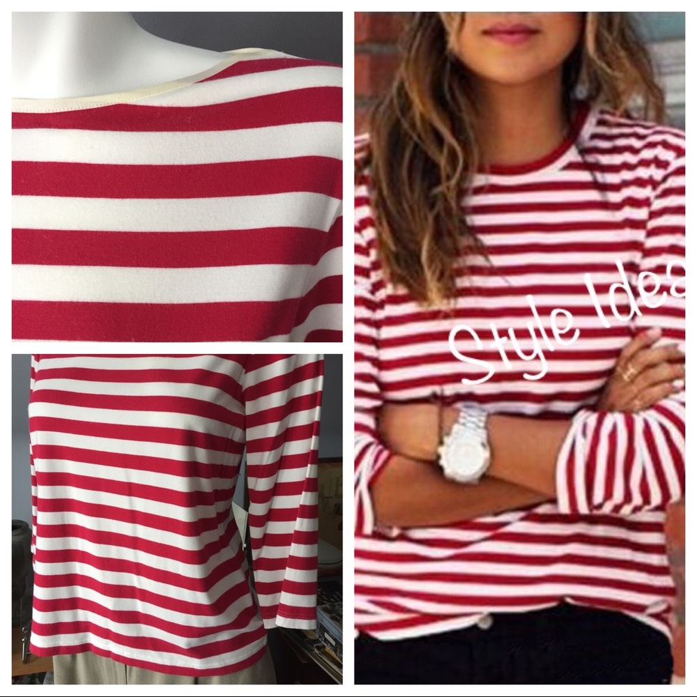 Talbots Red Stripe Tee 3/4 Sleeve