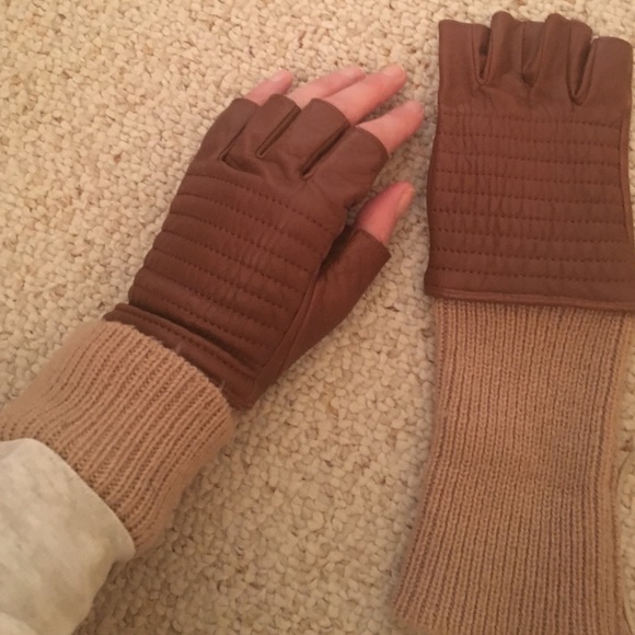 Ralph Lauren brown leather fingerless gloves - Picture 2 of 2