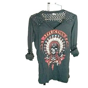 AFFLICTION Long Sleeve Graphic Tee with Crochet
