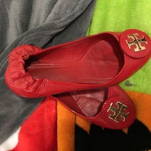 Red orange tory burch flats AUTHENTIC worn