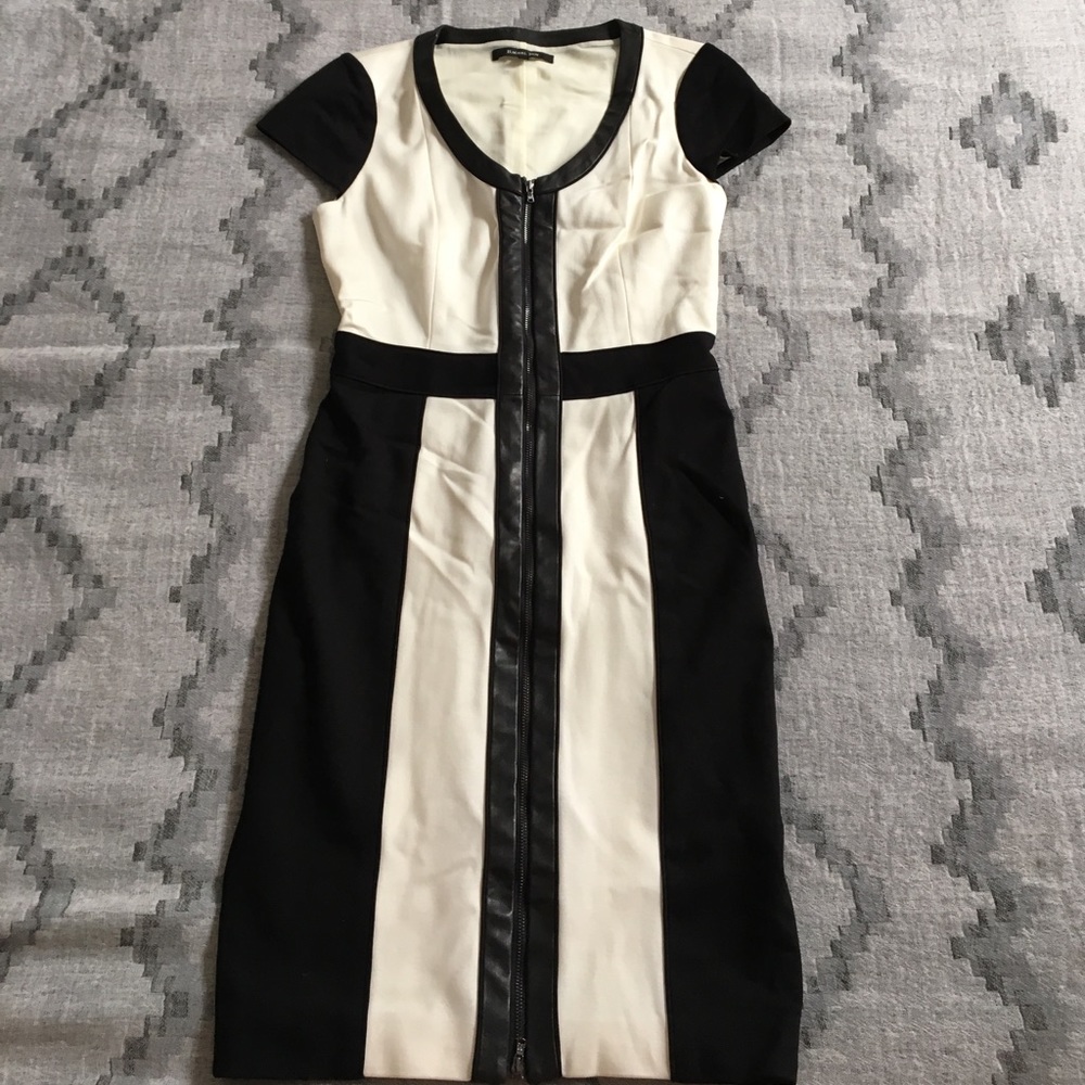 Bodycon colorblock dress with leather & zipper (4)