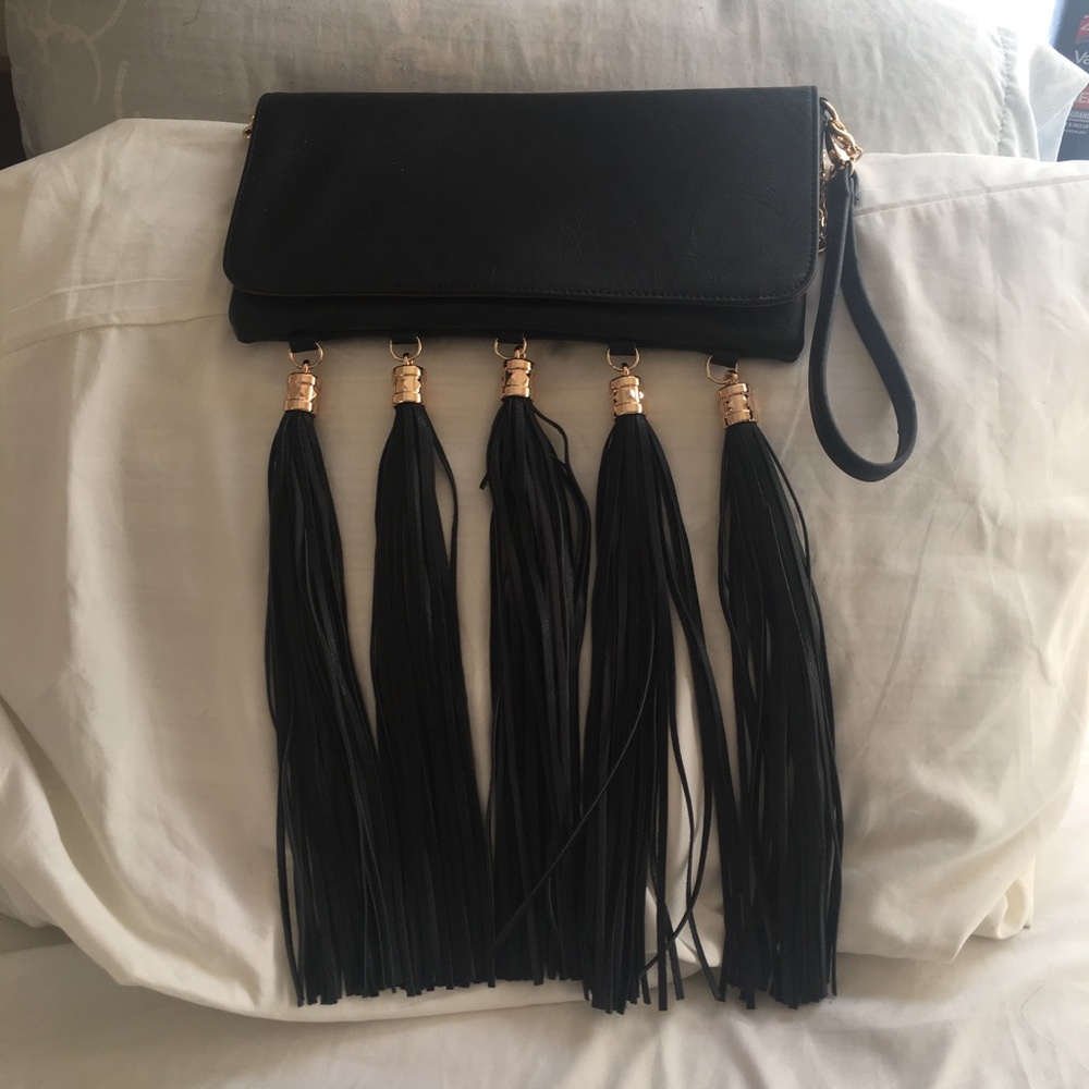 Black Fringe Wristlet Clutch/Crossbody Bag