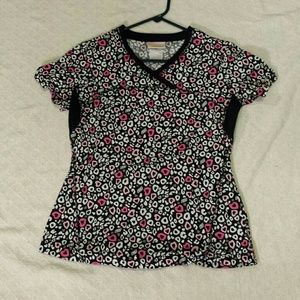 Heart Cheetah Print Scrub Top