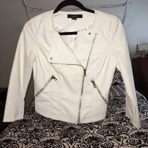 White Crop Faux Leather Jacket