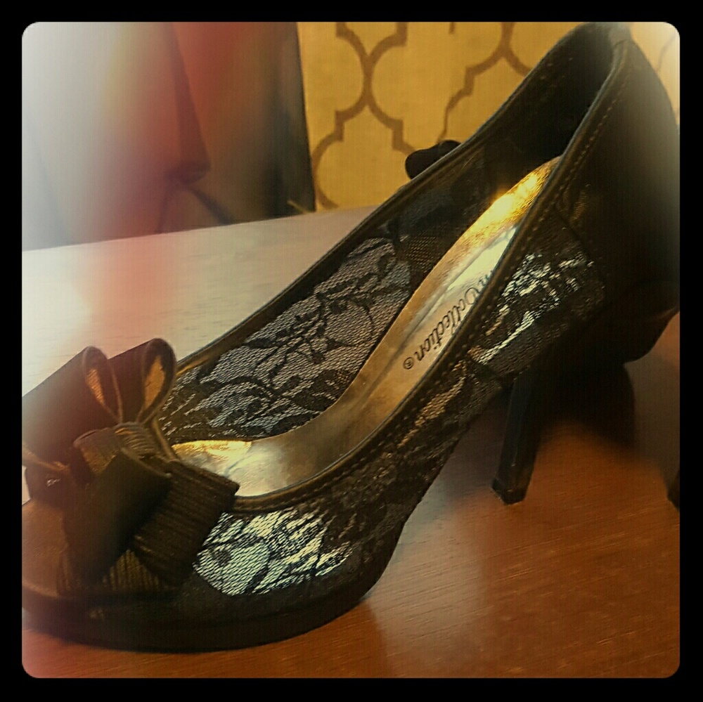 Black see through lace heel