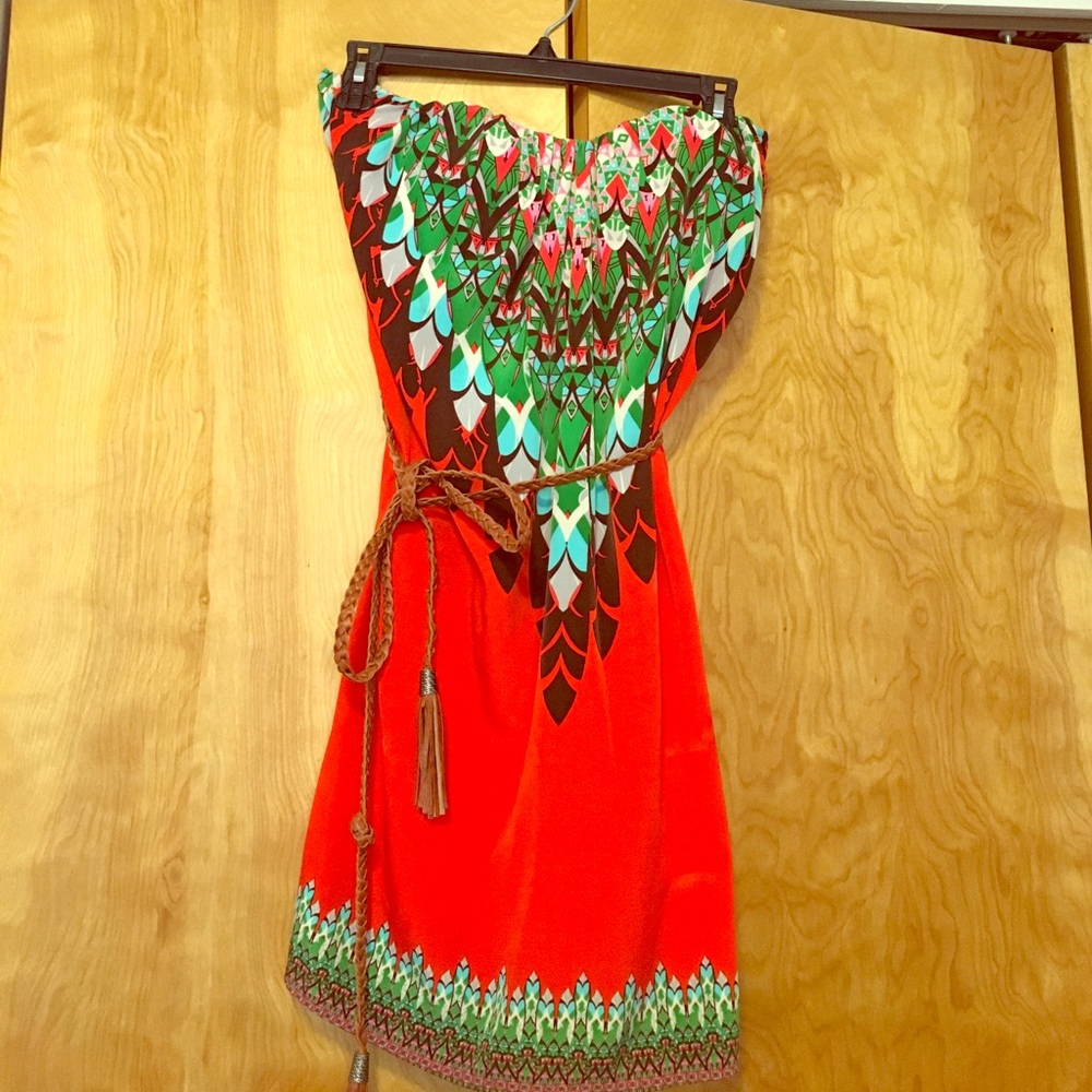 Strapless red tie dress