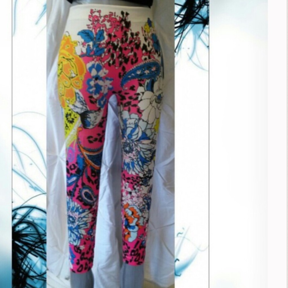 NEW FLORAL ANIMAL PRINT COLORFUL LEGGINGS, MEDIUM