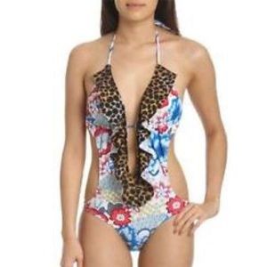 Floral and Leopard Print One Piece Bathing Suit ✨