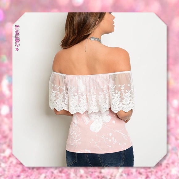 JUST IN🆕Off Shoulder Lace Pink Undertone Top - Picture 3 of 3