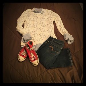 Solemio, White, Loose Knit Sweater