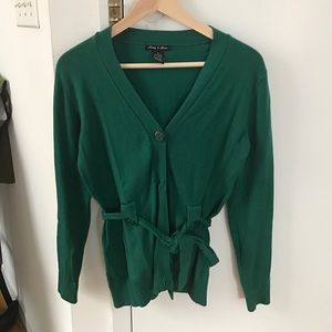 Green Belted V-Neck Cardigan. Size M.