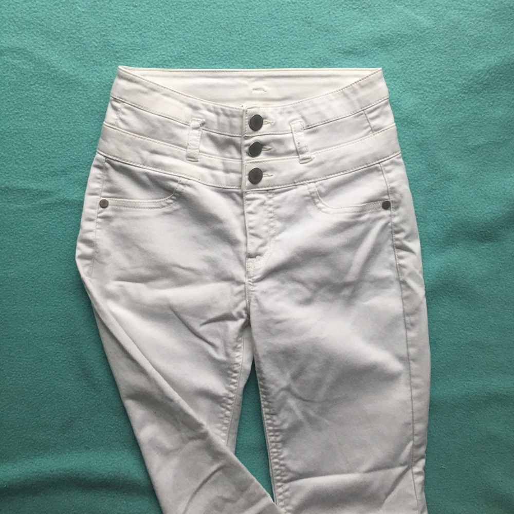 High waisted white jeans