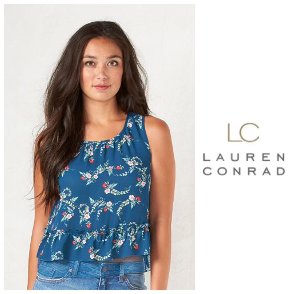 SALE LC Lauren Conrad "Snow White" Blue Crop Top - Picture 1 of 8