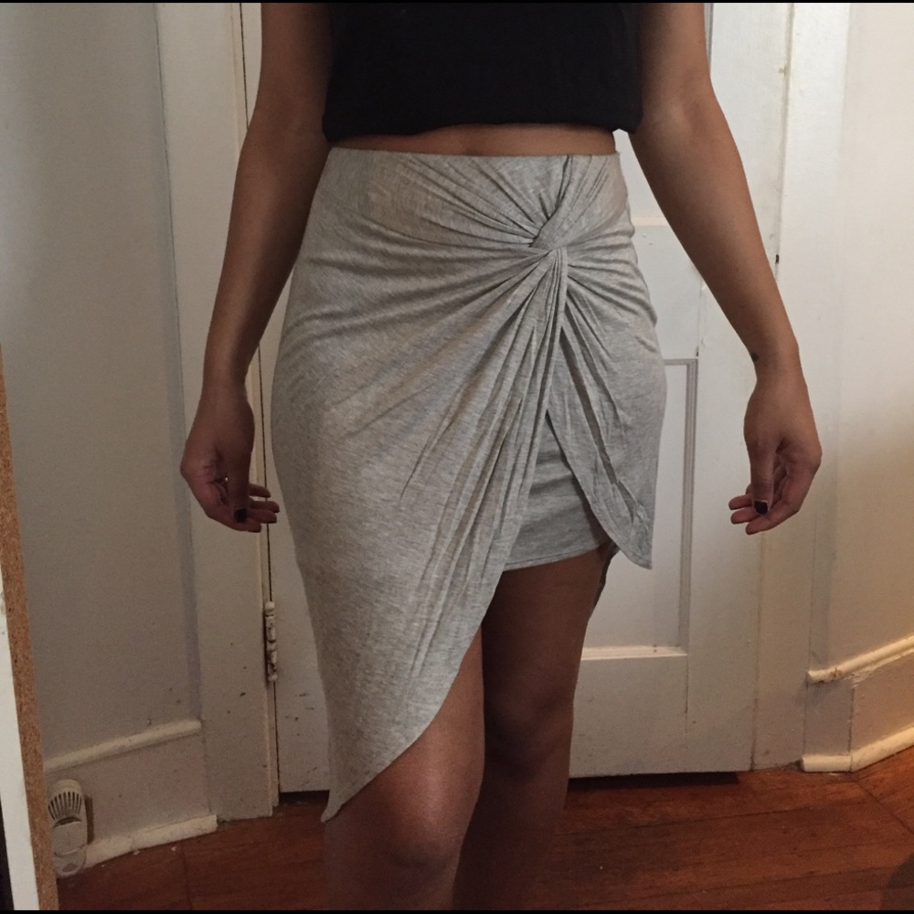 Grey Knotted Wrap Skirt
