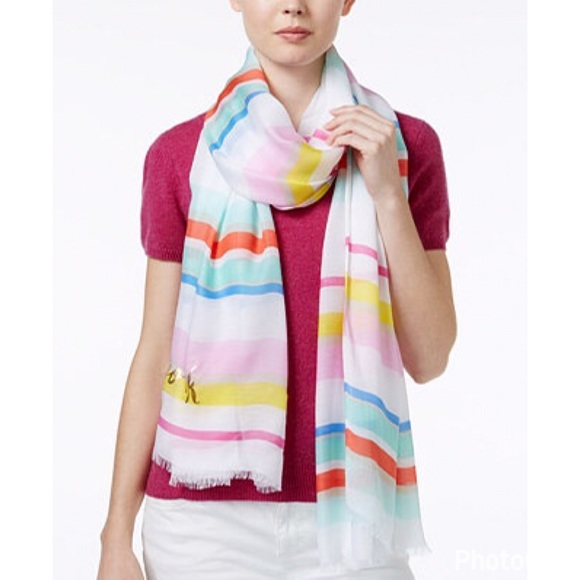 🍭 Kate Spade Lightweight Viscose Multicolor Scarf - Picture 2 of 3