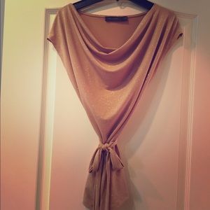 NWOT Limited Gold Glam Top with tie belt
