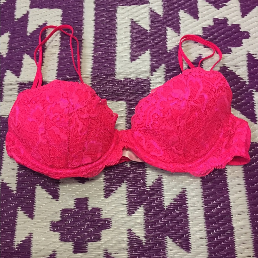 Pink Victoria Secret Hot Pink Lace Bra Sz 34B