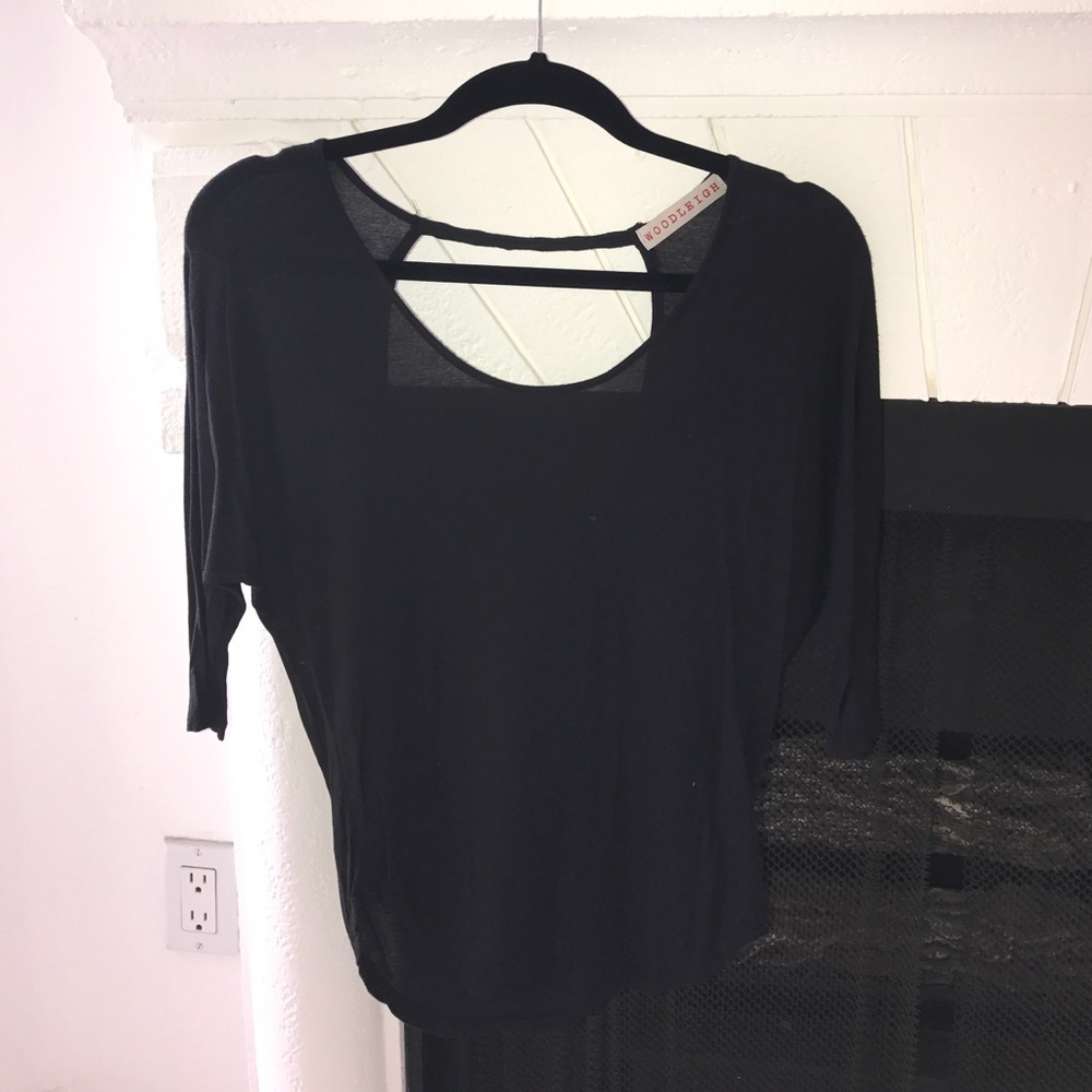 WOODLEIGH OPEN BACK. 3/4 SLEEVE BLACK TOP. SIZE XS