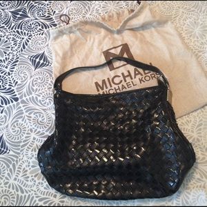 Michael Kors black leather quilted tote bag