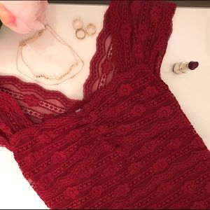 Burgundy Lace off shoulder crop top