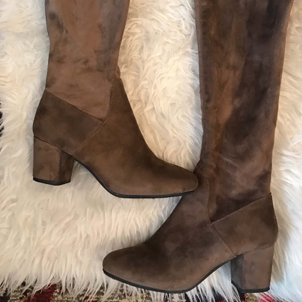 Light brown suede over the knee boots