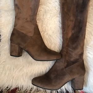Light brown suede over the knee boots