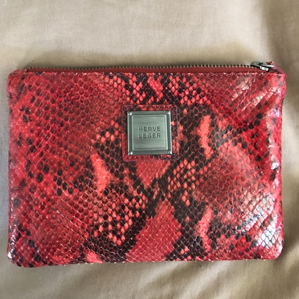 Herve Leger red snakeskin bag